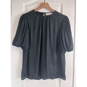 Pants Store Women's Short Puff Sleeve Blouse Lined Black Polyester Top Size S